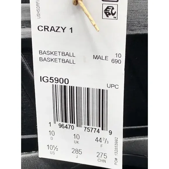 SIZE 10.5 ADIDAS KOBE CRAZY 1 SHOES BLACK MAMBA MEN'S IG5900 NEW AUTHENTIC